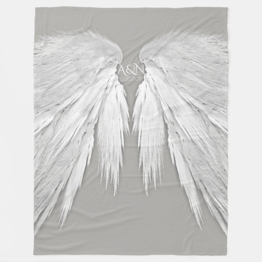 ANGEL WINGS Monogram Elegant Grey Fleece Deken (Voorkant)