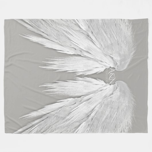 ANGEL WINGS Monogram Elegant Grey Fleece Deken (Voorkant (Horizontaal))