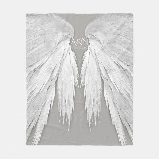ANGEL WINGS Monogram Elegant Grey Fleece Deken (Voorkant)