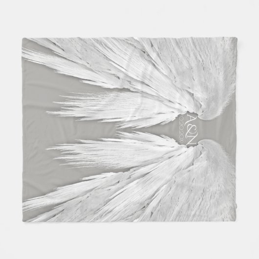 ANGEL WINGS Monogram Elegant Grey Fleece Deken (Voorkant (Horizontaal))
