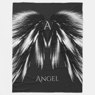ANGEL WINGS Monogram Grey Black Fleece Deken