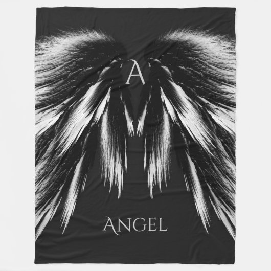 ANGEL WINGS Monogram Grey Black Fleece Deken (Voorkant)