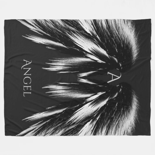 ANGEL WINGS Monogram Grey Black Fleece Deken (Voorkant (Horizontaal))