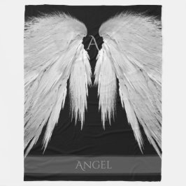 ANGEL WINGS Monogram Naam Zwart Fleece Deken