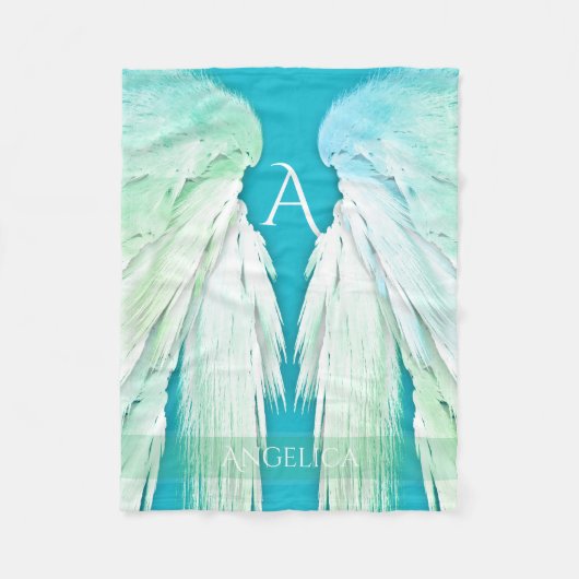 ANGEL WINGS Monogram Name Fresh Ombre Fleece Deken (Voorkant)