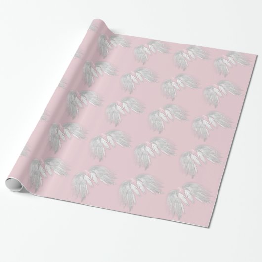 ANGEL WINGS Monogram roze Cadeaupapier (Uitgerold)