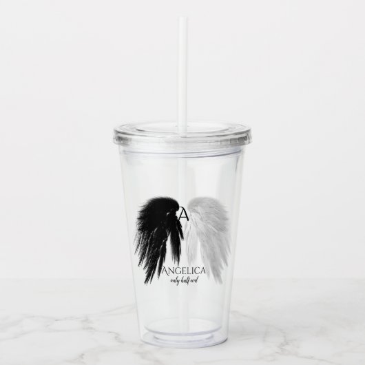 ANGEL WINGS Monogram 'slechts half kwaad' Fungeren Acryl Drinkbeker (Voorkant)