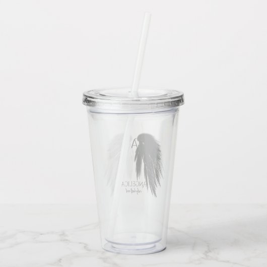 ANGEL WINGS Monogram 'slechts half kwaad' Fungeren Acryl Drinkbeker (Achterkant)