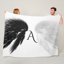 ANGEL WINGS Monogram Zwart + Wit Fleece Deken