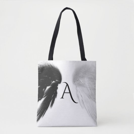 ANGEL WINGS Monogram Zwart + Wit Tote Bag (Voorkant)