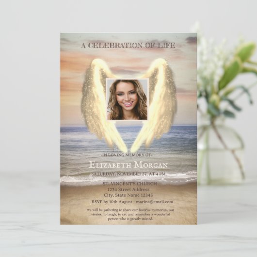 Angel Wings Ocean Beach Fotoviering van het leven Kaart (Staand voorkant)