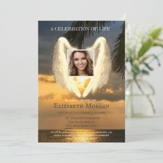 Angel Wings Ocean Sunset Fotoviering van het leven Kaart (Staand voorkant)