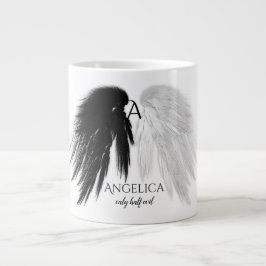 ANGEL WINGS 'Only Half Evil' Monogram Funny Grote Koffiekop