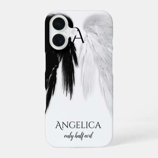ANGEL WINGS 'Only Half Evil' Monogram Funny iPhone 16 Hoesje (Achterkant)