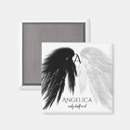 ANGEL WINGS 'Only Half Evil' Monogram Funny Magneet (Voorkant / Achterkant)