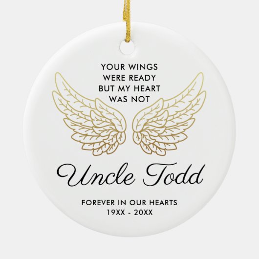 Angel Wings Personaliseerde oom Memorial Keepomwil Keramisch Ornament (Achterkant)
