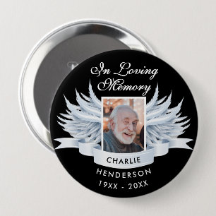 Angel Wings Photo Loving Memory Funeral/Memorial Ronde Button 4,0 Cm