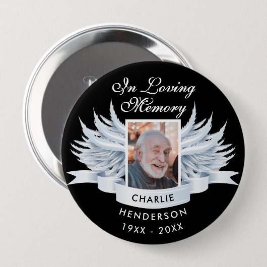 Angel Wings Photo Loving Memory Funeral/Memorial Ronde Button 4,0 Cm (Voorkant /achterkant)