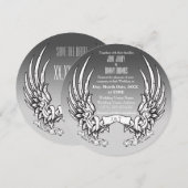 Angel Wings & Ribbon Banner Wedding Invitation Save The Date (Voorkant / Achterkant)