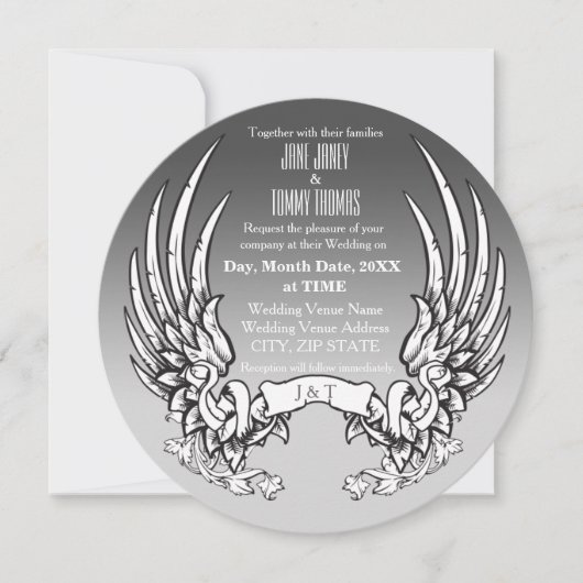 Angel Wings & Ribbon Banner Wedding Invitation Save The Date (Voorkant)