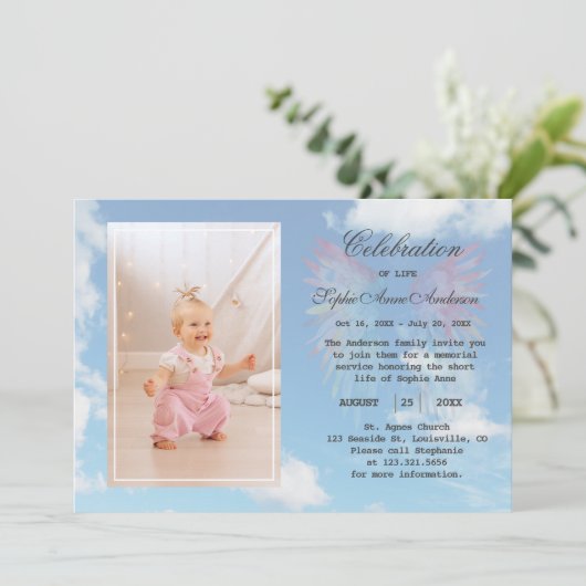 Angel Wings Sky Viering van het Leven Foto Geheuge Kaart (Staand voorkant)