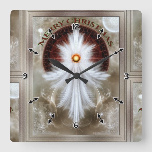 Angel Wings Snowflake Merry Kerstry Vierkante Klok (Voorkant)