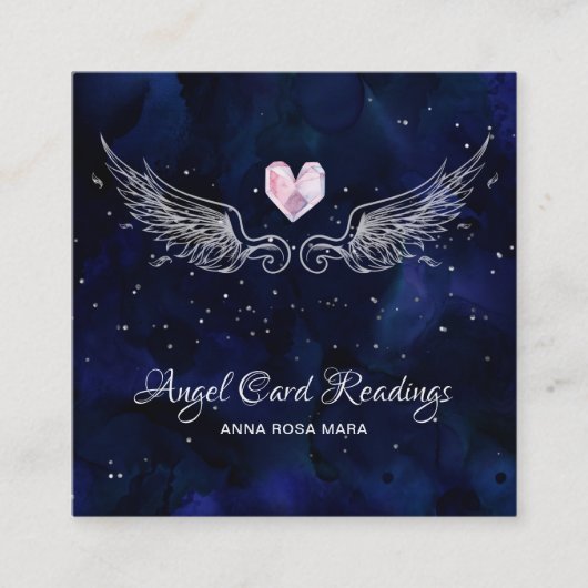 *~* Angel Wings Starry Crystal Heart Night Sky Vierkante Visitekaartje (Voorkant)