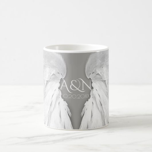 ANGEL WINGS Wedding Elegant Grey Initialen Koffiemok (Center)