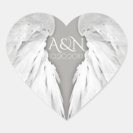 ANGEL WINGS Wedding Initialen Elegant Grey Hart Sticker