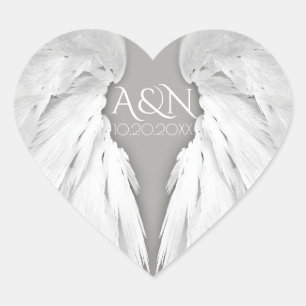 ANGEL WINGS Wedding Initialen Elegant Grey Hart Sticker