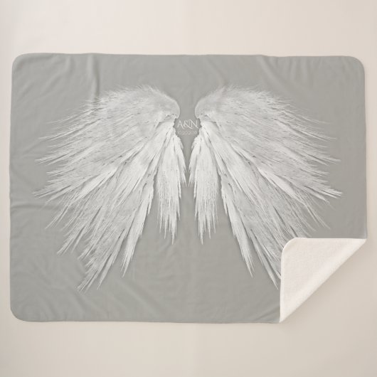 ANGEL WINGS Wedding Initialen Elegant Grey Sherpa Deken (Voorkant (horizontaal))