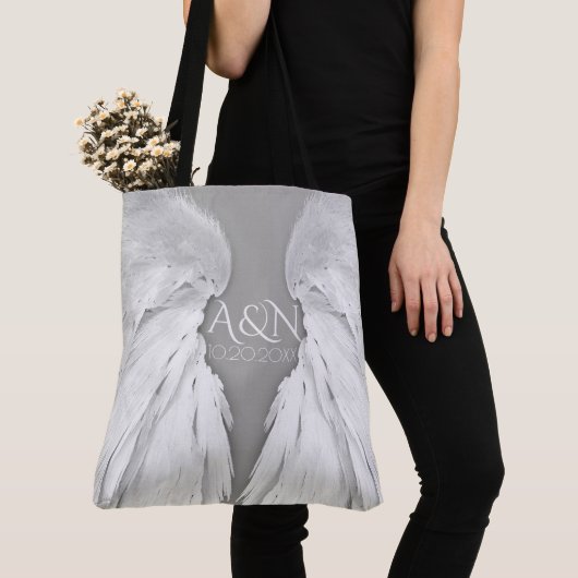 ANGEL WINGS Wedding Initialen Elegant Grey Tote Bag (Dichtbij)