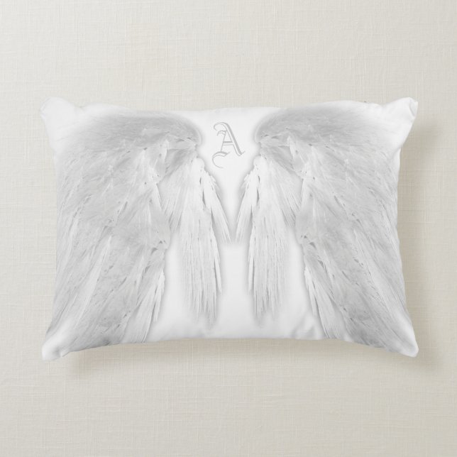 ANGEL WINGS White Custom Monogram Accent Kussen (Voorkant)