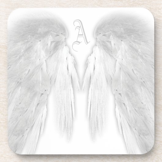 ANGEL WINGS White Custom Monogram Bier Onderzetter (Voorkant)