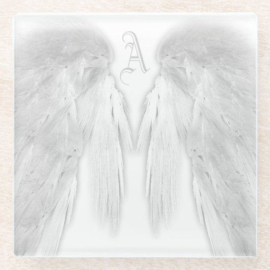 ANGEL WINGS White Custom Monogram Glazen Onderzetter (Voorkant)