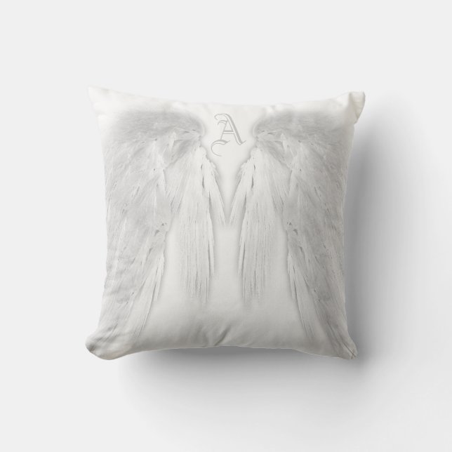 ANGEL WINGS White Custom Monogram Kussen (Voorkant)