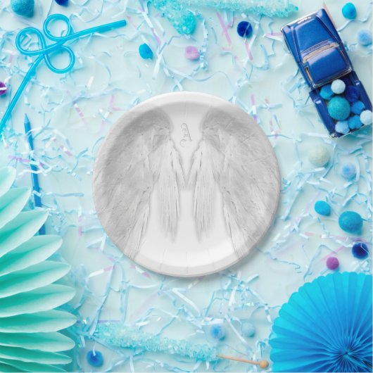 ANGEL WINGS White Custom Monogram Papieren Bordje (Feest)