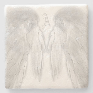 ANGEL WINGS White Custom Monogram Stenen Onderzetter