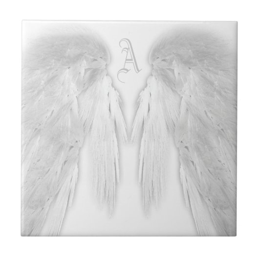 ANGEL WINGS White Custom Monogram Tegeltje (Voorkant)
