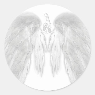 ANGEL WINGS White Heavenly Holly Monogram Ronde Sticker