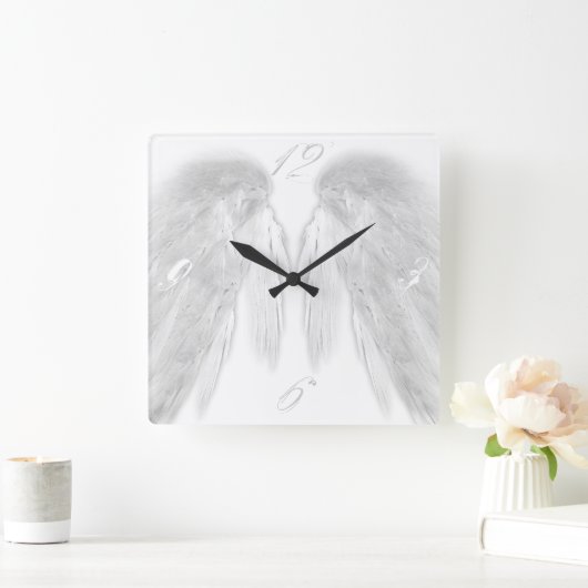 ANGEL WINGS White Vierkante Klok (Huis)