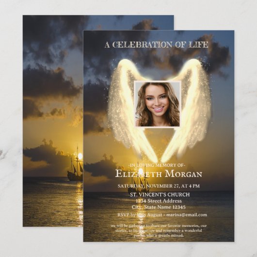 Angel Wings Zeilboot Fotoviering van het Leven Kaart (Voorkant / Achterkant)