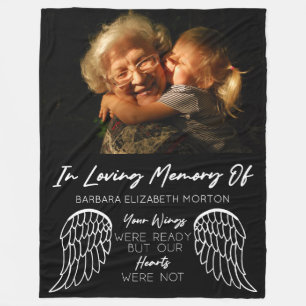 Angel Wings Zwart Aangepaste Foto Memorial Gift Fleece Deken