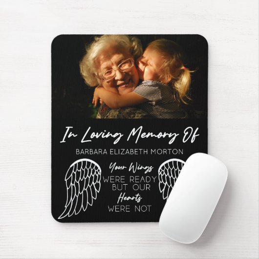 Angel Wings Zwart Aangepaste Foto Memorial Gift Muismat (Met muis)