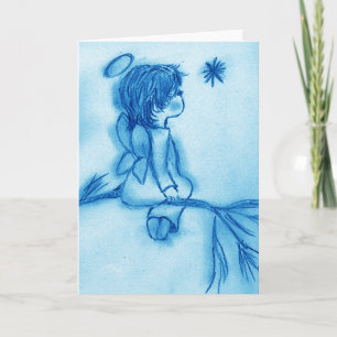 Angel Wishing On A Star - Helderder Blauw Tint Feestdagen Kaart