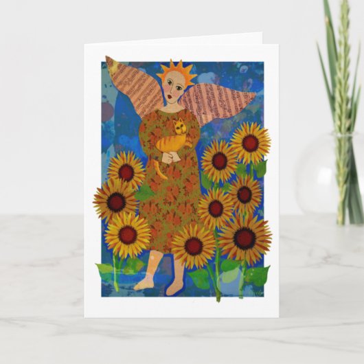Angel with Tabby Cat and Sunflowers Notitiekaartje (Voorkant)