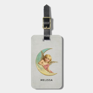 Angel zittend op een maansikkel Bagagelabel