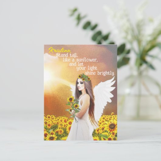 Angel Zonnebloem Stand Tall Quote Custom Name Art Briefkaart (Staand voorkant)