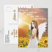 Angel Zonnebloem Stand Tall Quote Mooie Kunst Briefkaart (Voorkant / Achterkant)