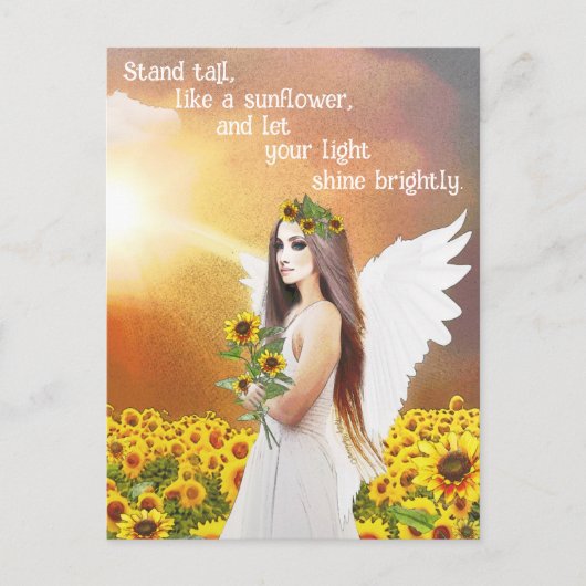 Angel Zonnebloem Stand Tall Quote Mooie Kunst Briefkaart (Voorkant)